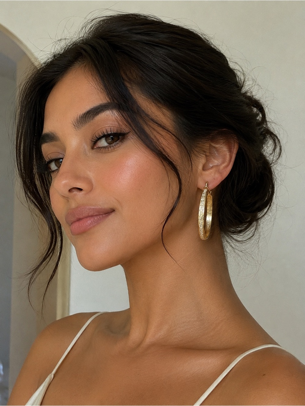 Gold Textured Hoop Earrings - Women Jewelry